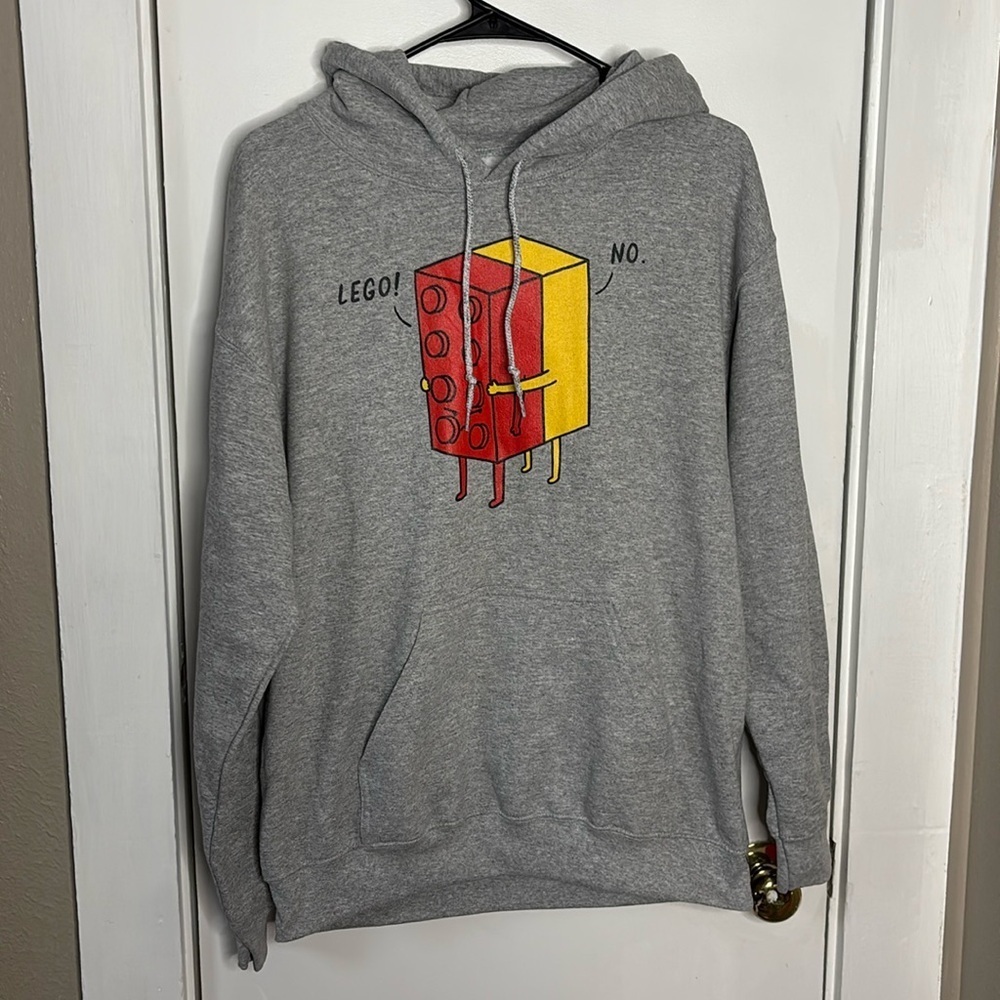 Men’s Gray Hooded Funny Love Sweatshirt Medium